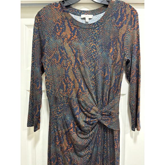 Joie Meika Printed Midi Sheath Dress Peacock Snakeskin Size Medium 3/4 S… - Picture 2 of 5